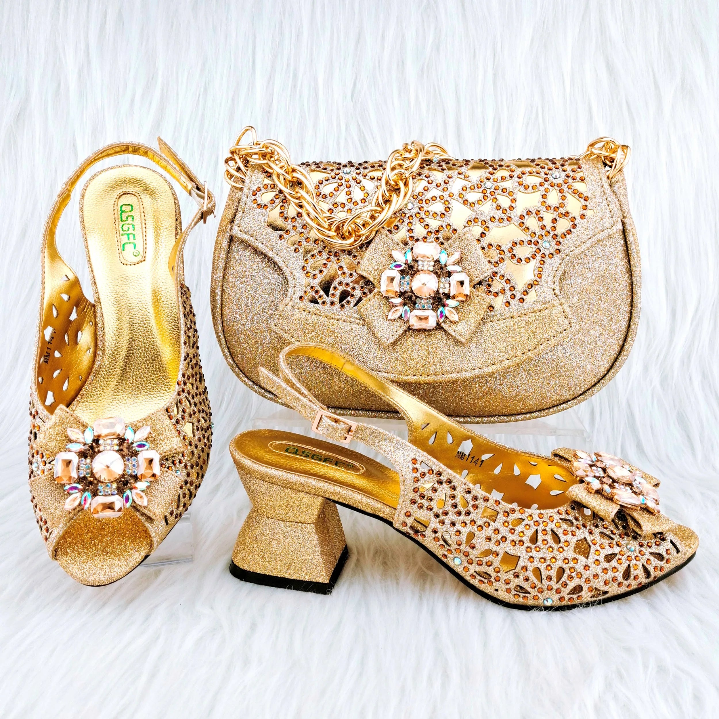 New Arrival African Wedding Shoes and Bag Set HGY1-46
