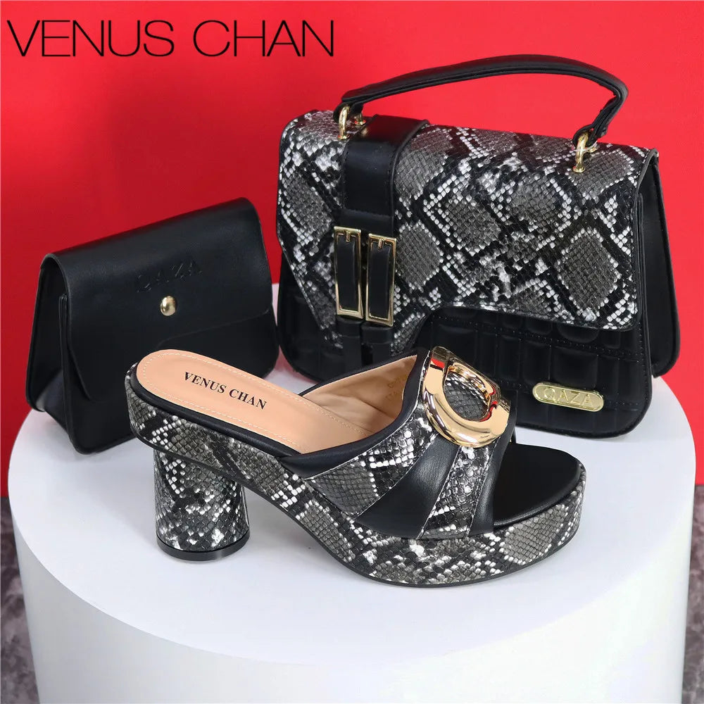 New Design Elegant Ladies High Heels Peep Toe Shoes with Bag Set