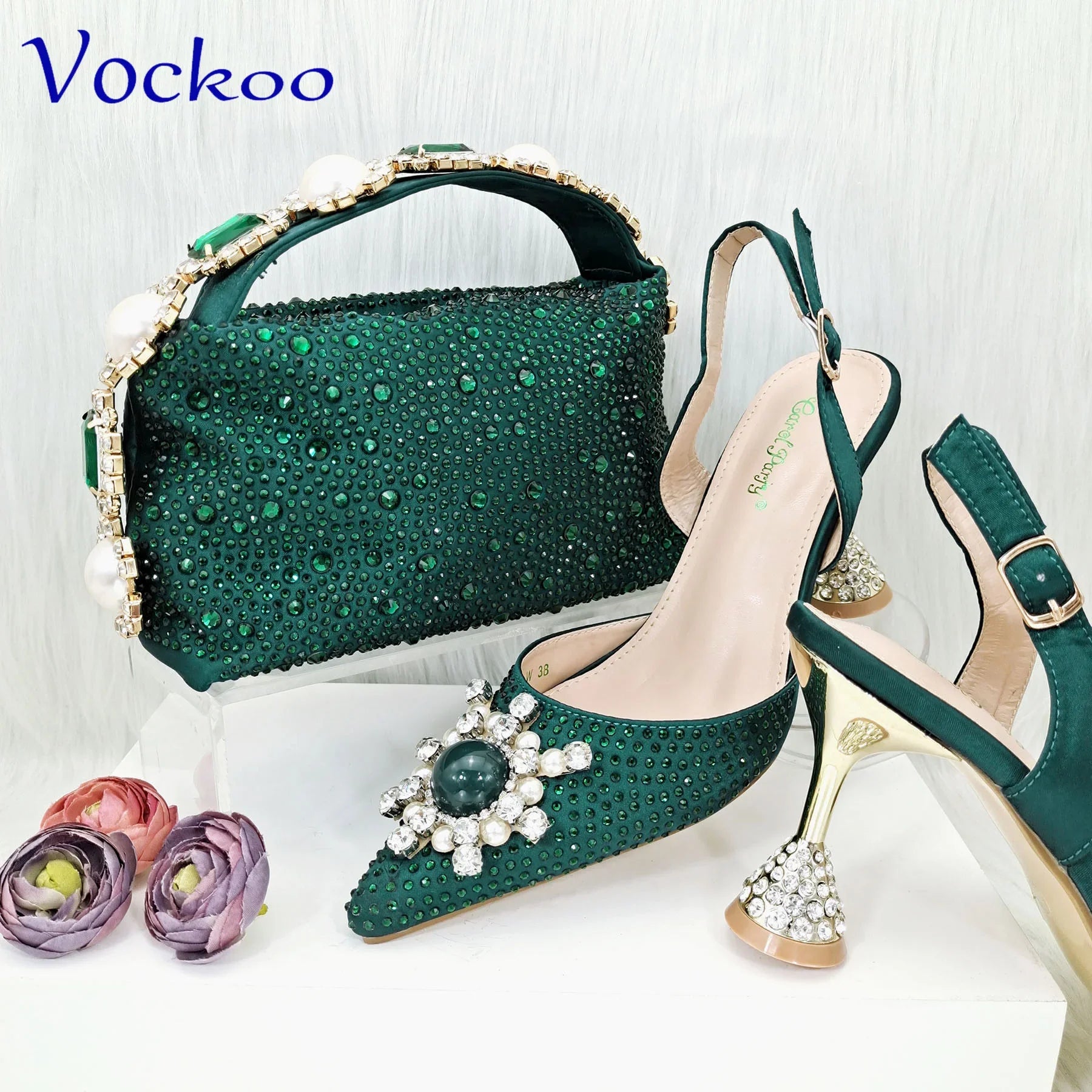 Women's Shoes and Bag Set with Shinning Crystal
