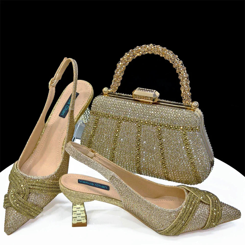 Women's Shoes and Bag Set with Rhinestone
