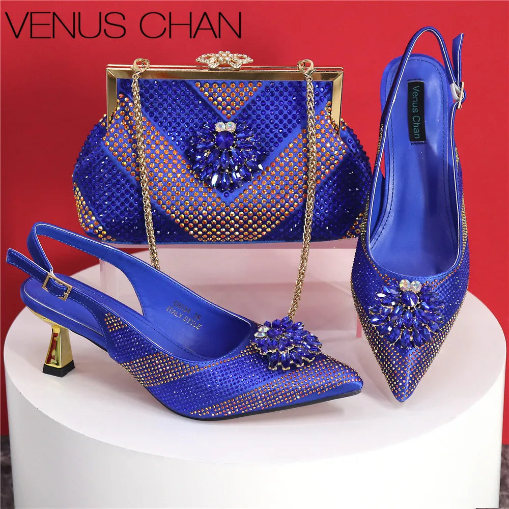 2025 Italian Design Rhinestone Luxury Shoe & Bag Set