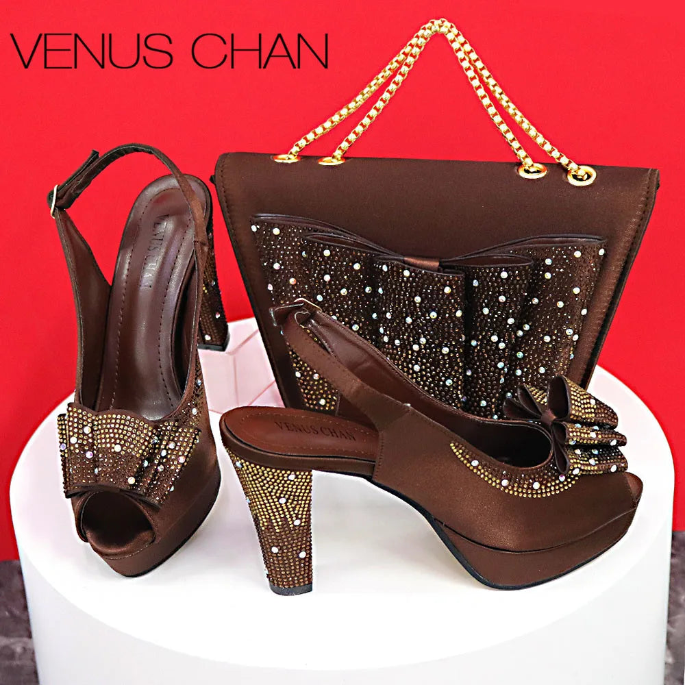 High Quality Thin Heels Ladies Shoes Matching Bag Set