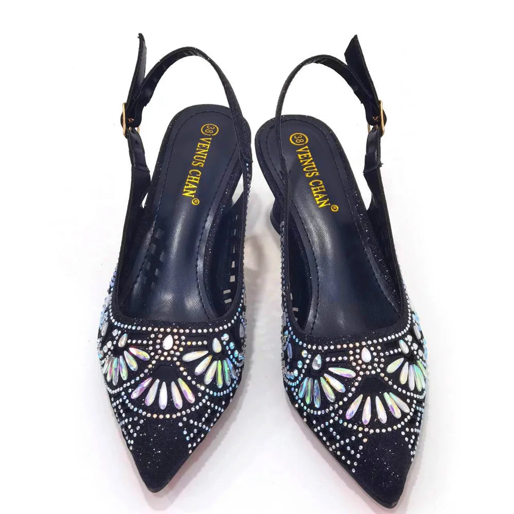 Italian Design Slope Heel Sequin Elegant Ladies Shoes and Bag Set