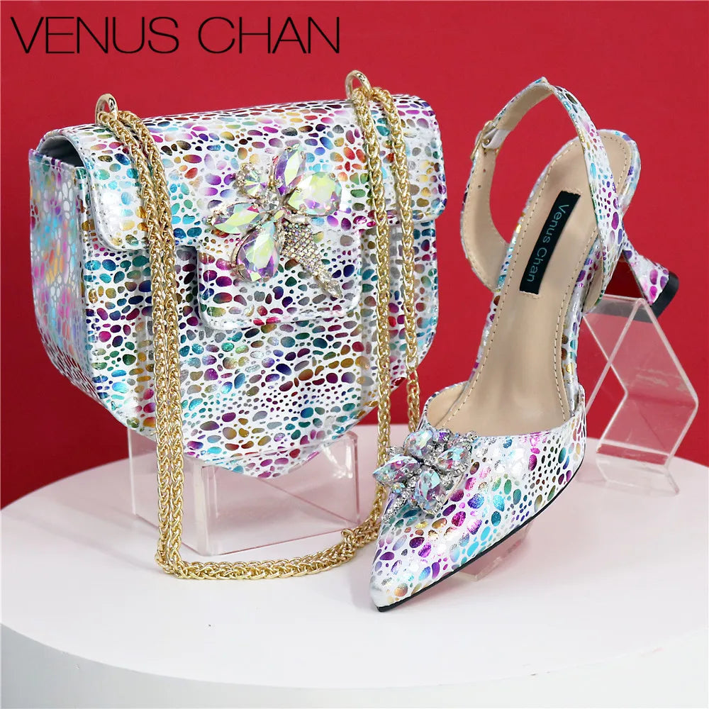 New Heels Pointed Toe Design Ladies Shoes Matching Bag Set