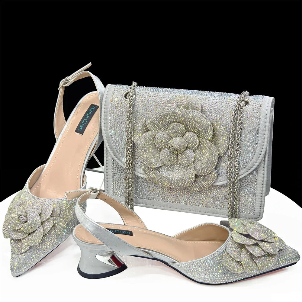 Italian Shoes And Bag Sets With Stones gold HDF1-3