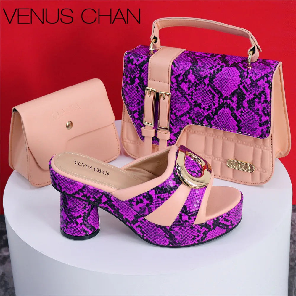 New Design Elegant Ladies High Heels Peep Toe Shoes with Bag Set
