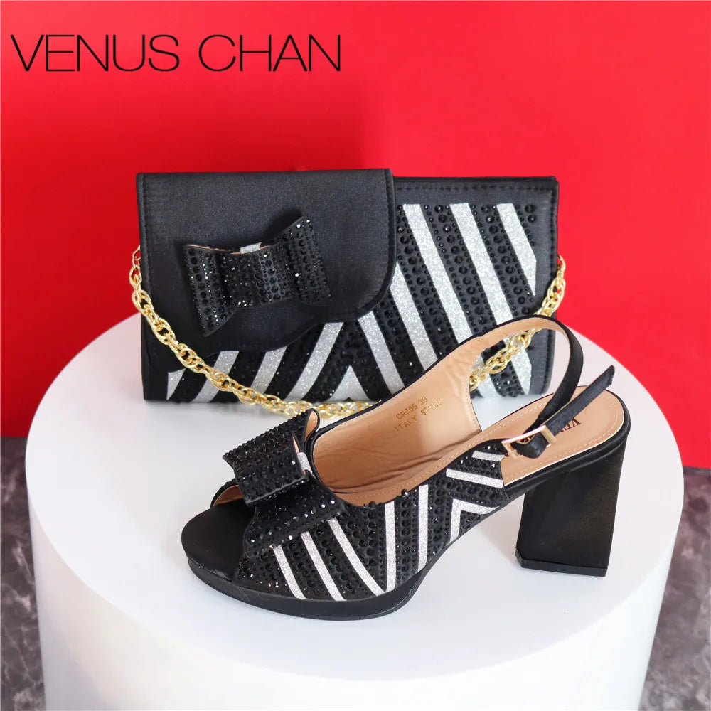 Super Heels Peep Toe Ladies Shoes with Bag Set