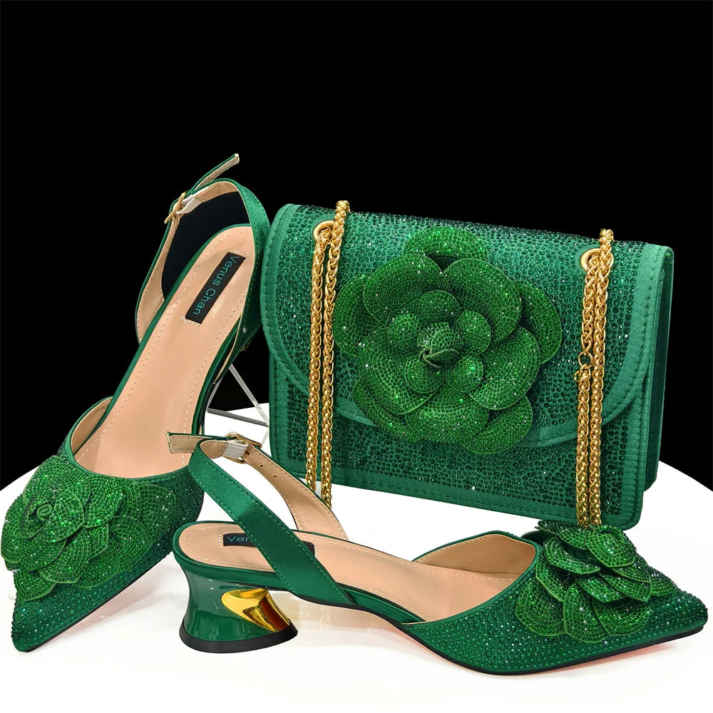 Italian Shoes And Bag Sets With Stones gold HDF1-3