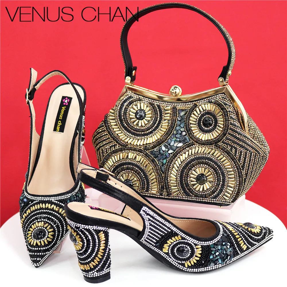 Popularity Italian Design Luxury Women's Pointed Shoes And Bag Set