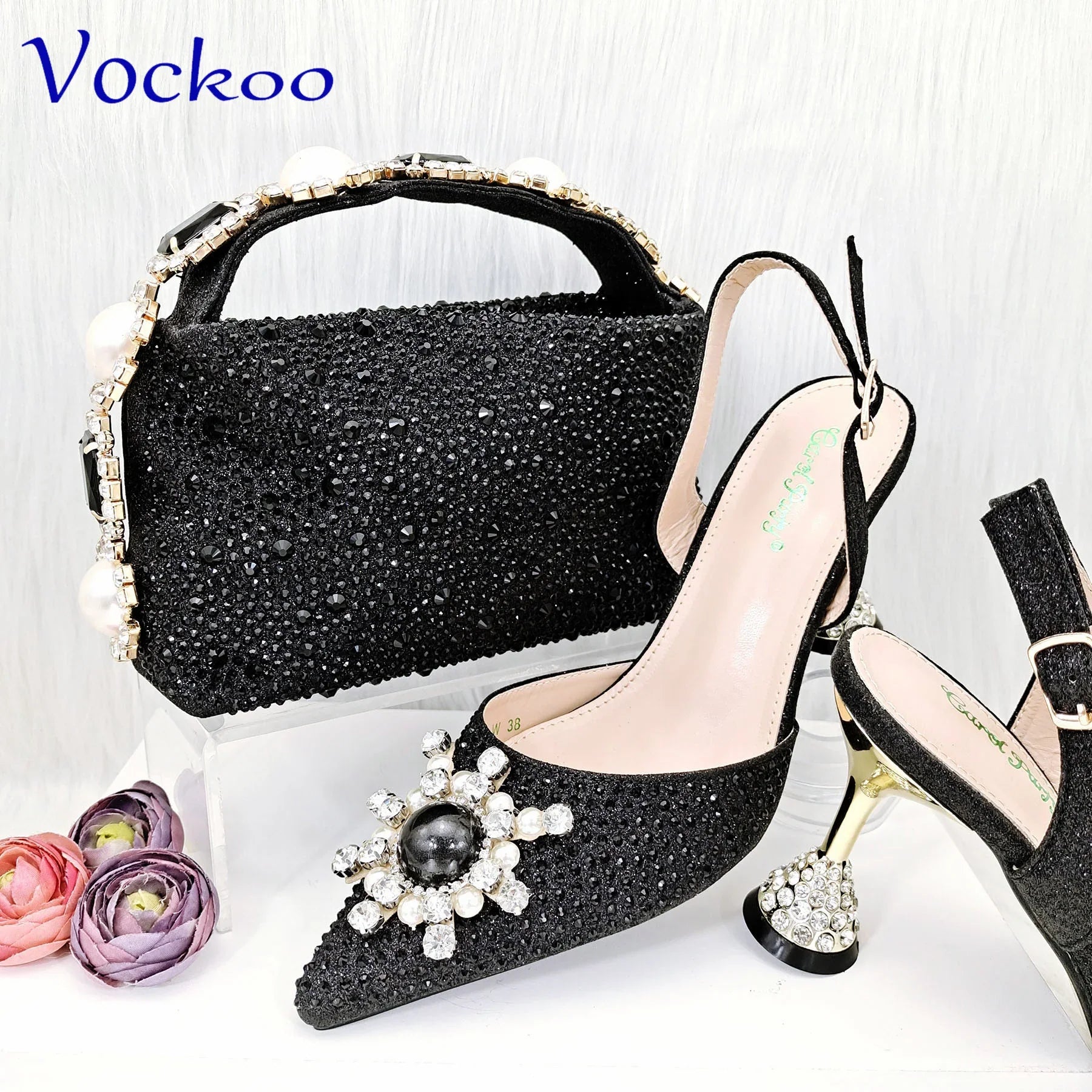 Women's Shoes and Bag Set with Shinning Crystal