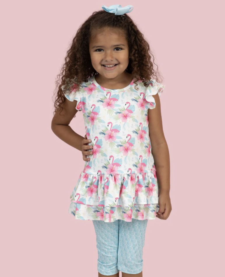 Pink Plumes & Blooms Capri Set