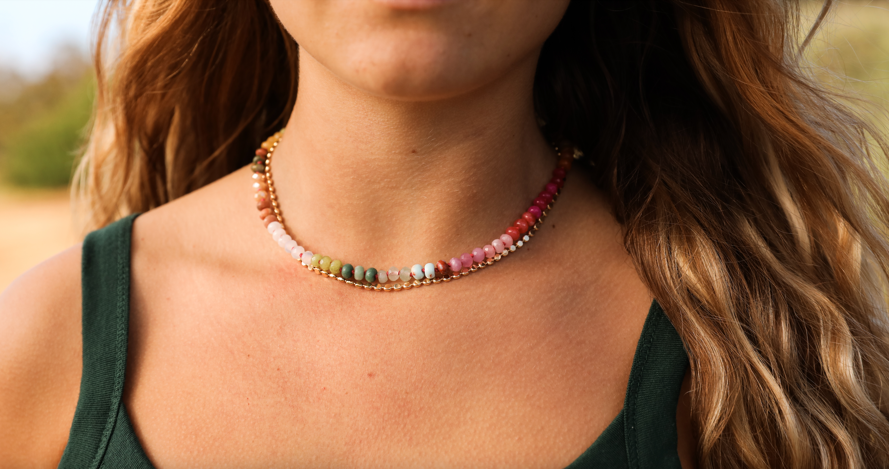 Natural Gemstone Necklace + 14k Gold Filled Toggle : Sandbar