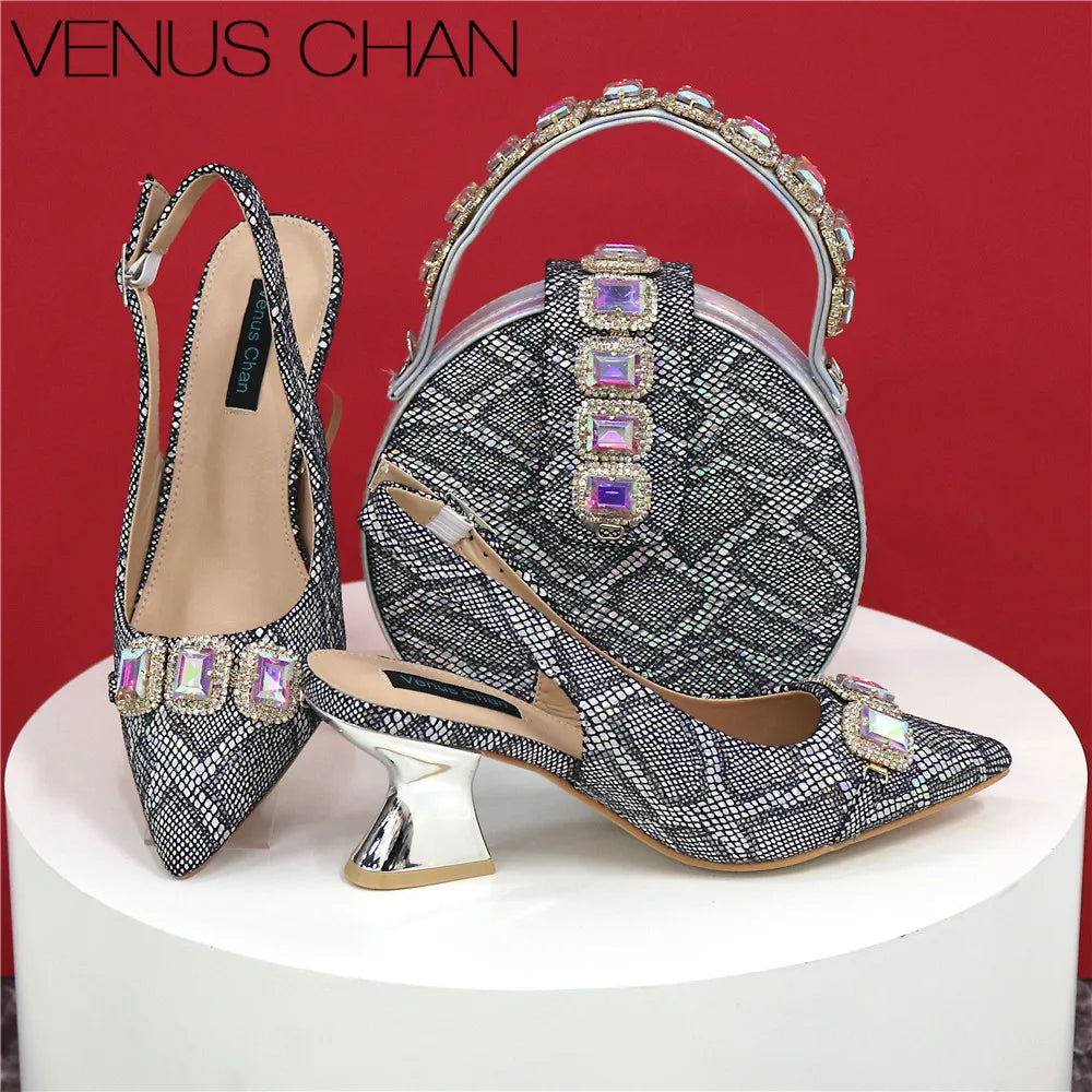 Newest Style Teal Sky Color Platform Shoes Matching Bag Set