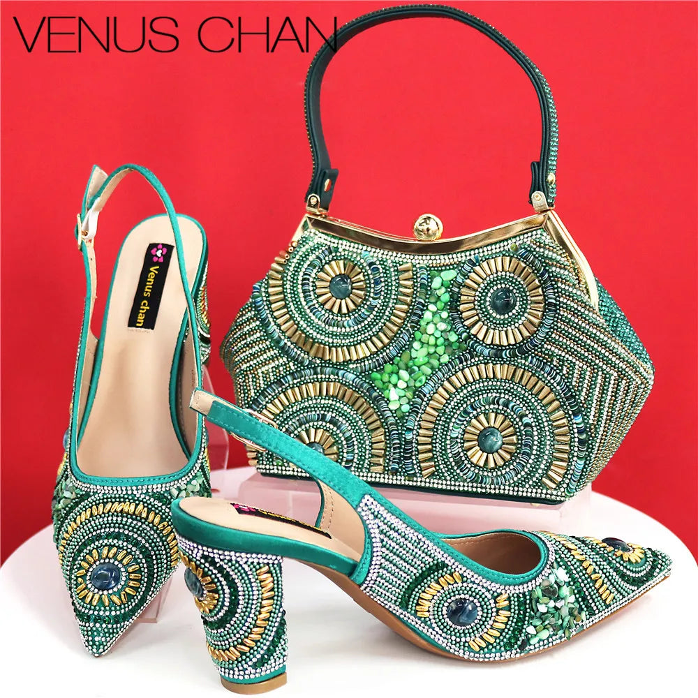 Popularity Italian Design Luxury Women's Pointed Shoes And Bag Set