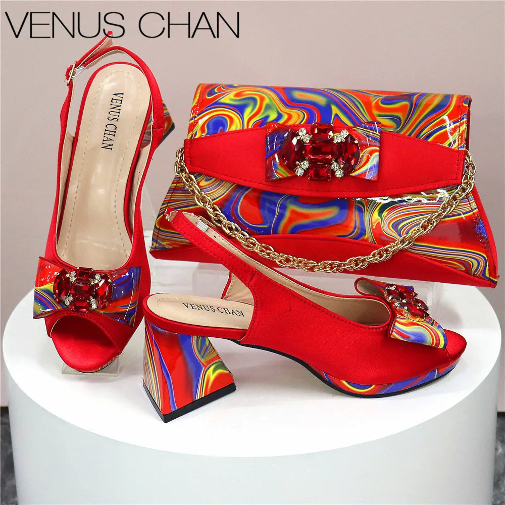 Ladies Shoes and Bag Decorated with Rhinestone