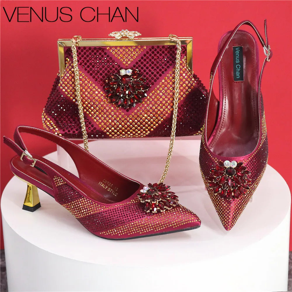 2025 Italian Design Rhinestone Luxury Shoe & Bag Set