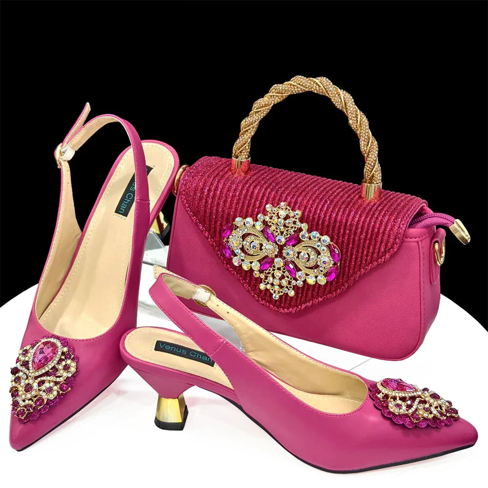 Women's Crystal Pointed High Heels Shoe Bag Set