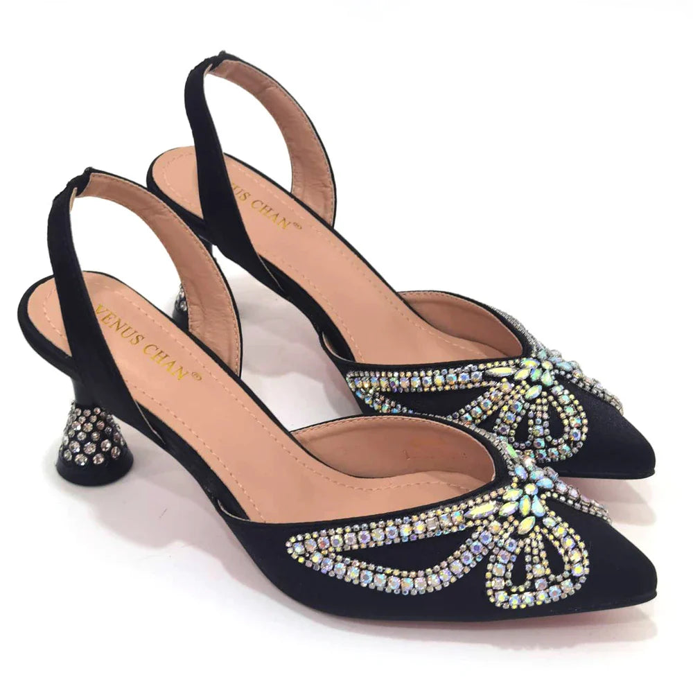 Design Diamond-Encrusted Bag And Pointed High-Heeled Shoes