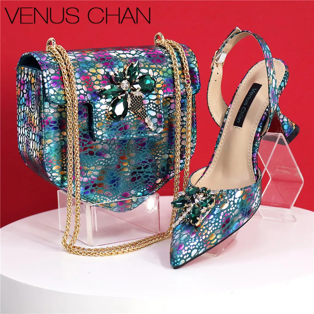 New Heels Pointed Toe Design Ladies Shoes Matching Bag Set