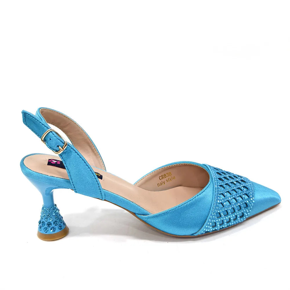 Latest Women Italian Shoes and Matching Bags Decorated with Rhinestone