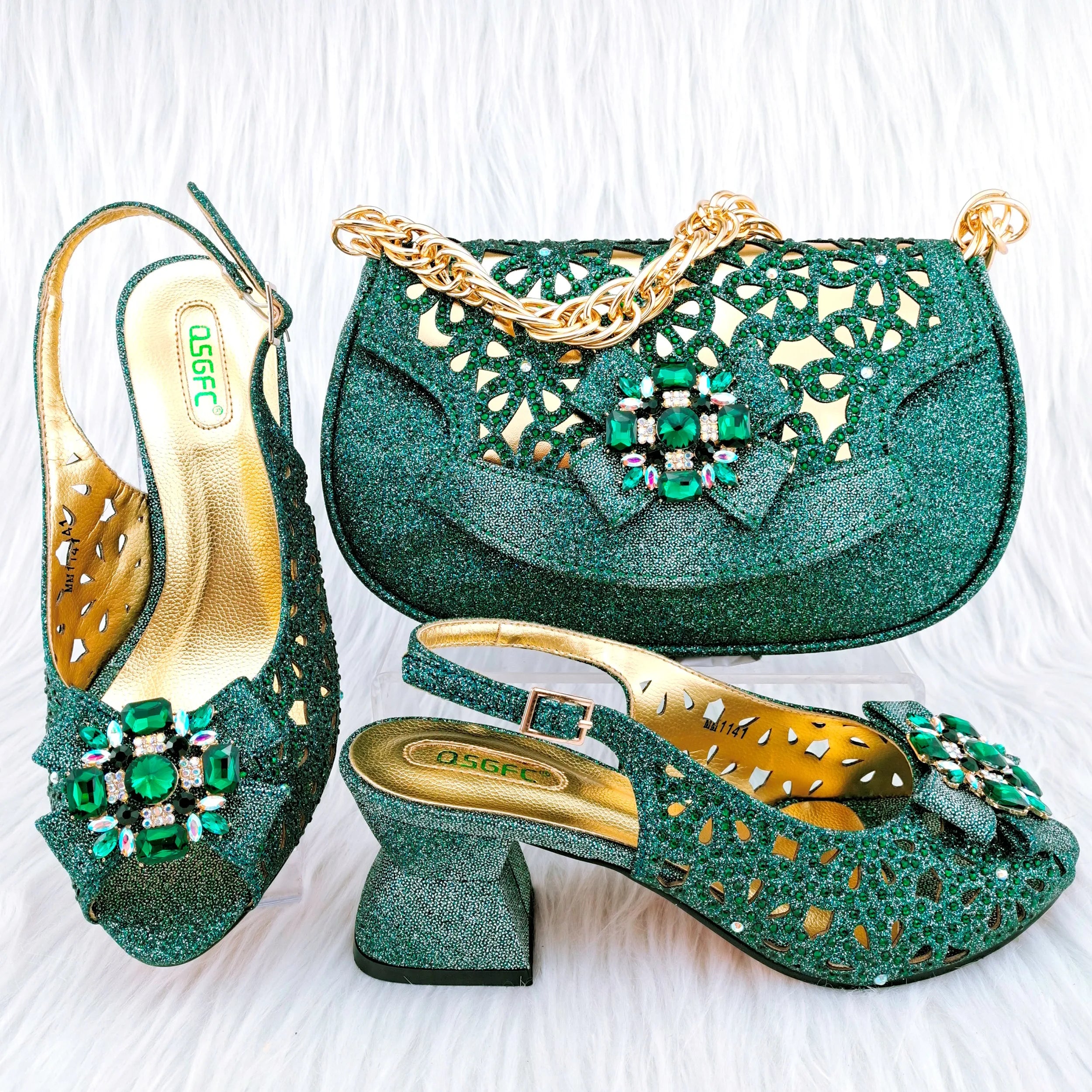 New Arrival African Wedding Shoes and Bag Set HGY1-46