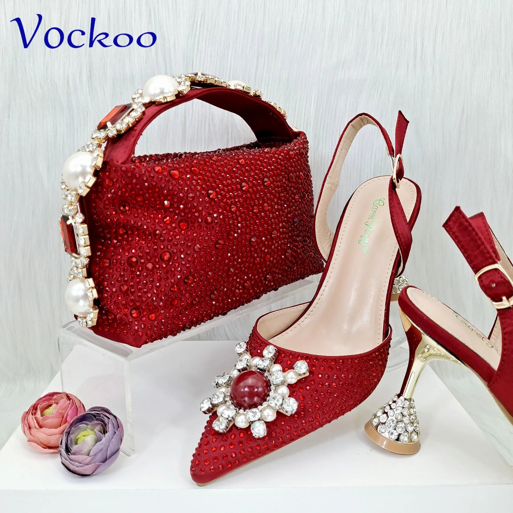 Women's Shoes and Bag Set with Shinning Crystal