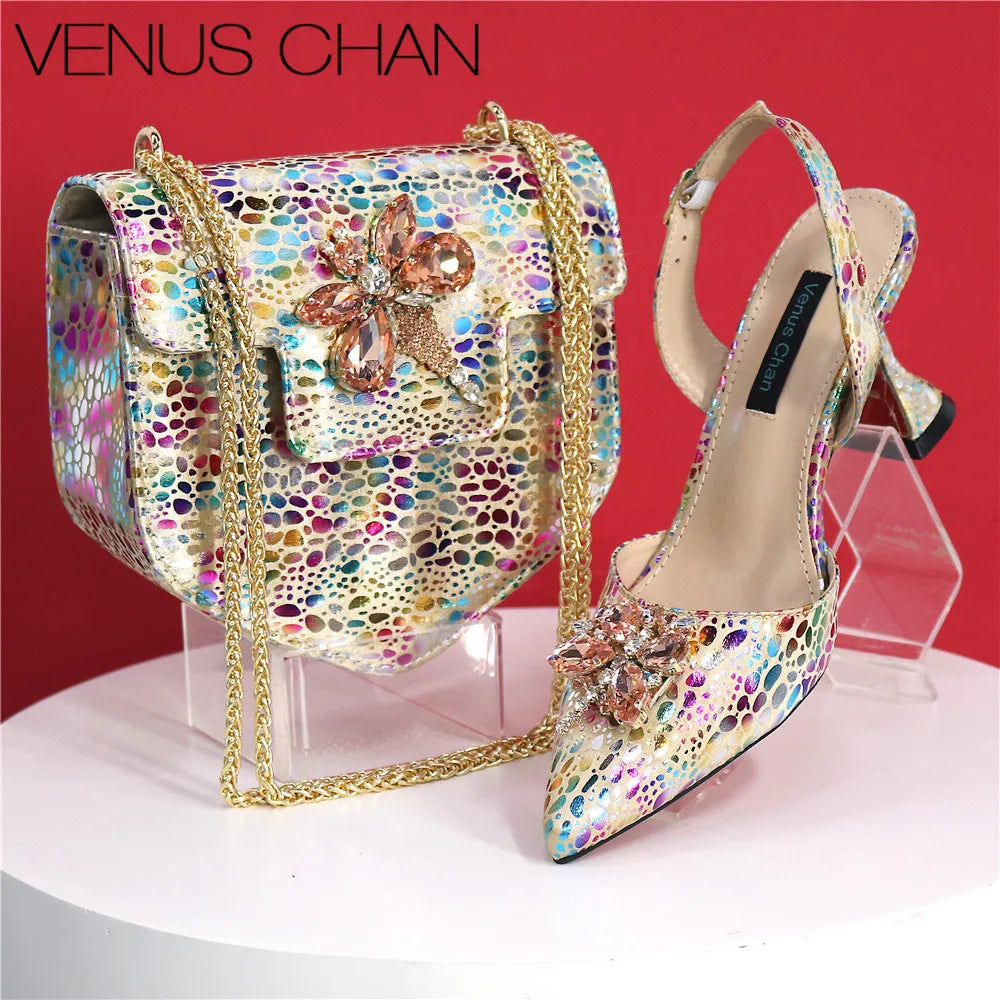 New Heels Pointed Toe Design Ladies Shoes Matching Bag Set