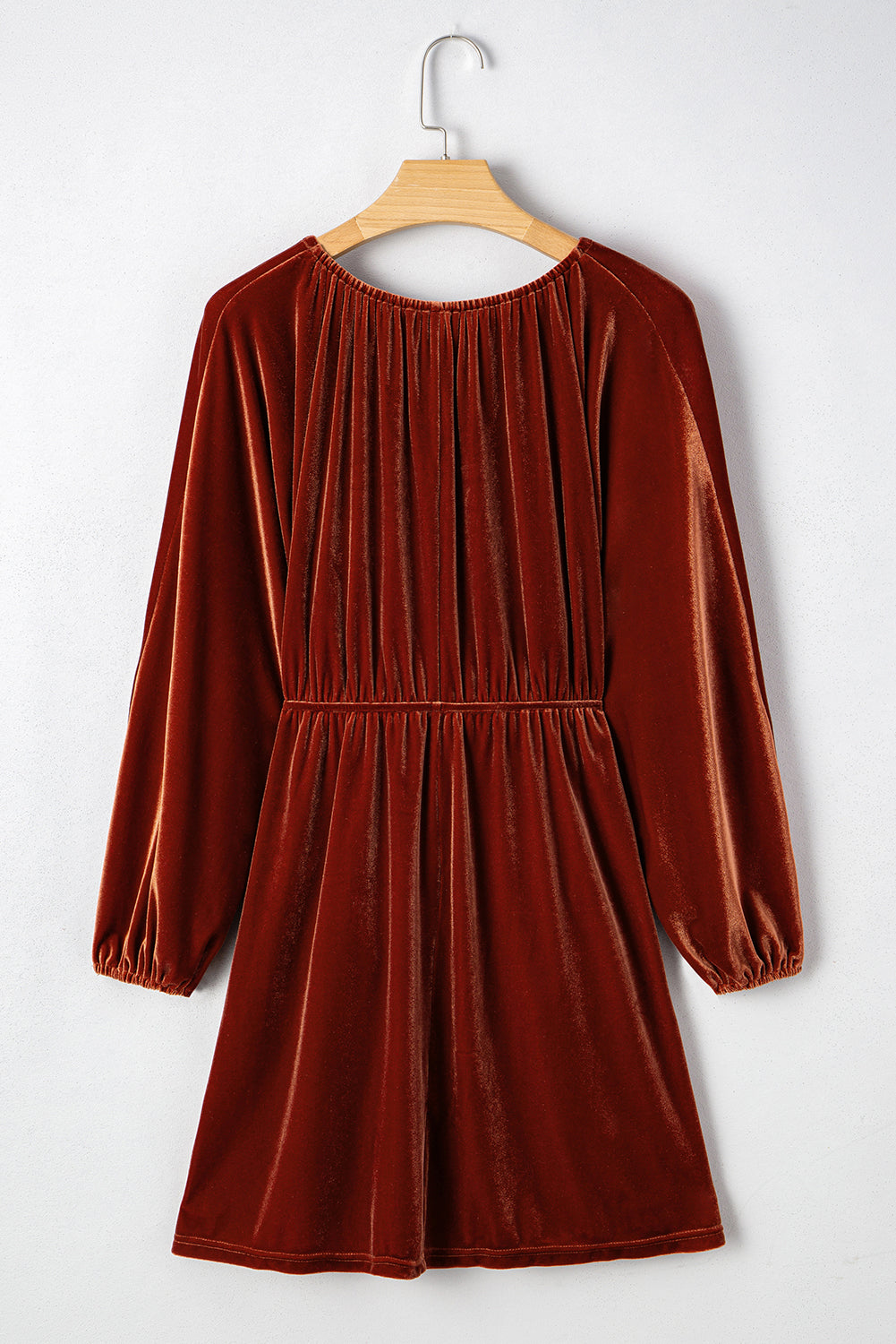Velvet Elastic V-Neck Puff Sleeve Mini Dress
