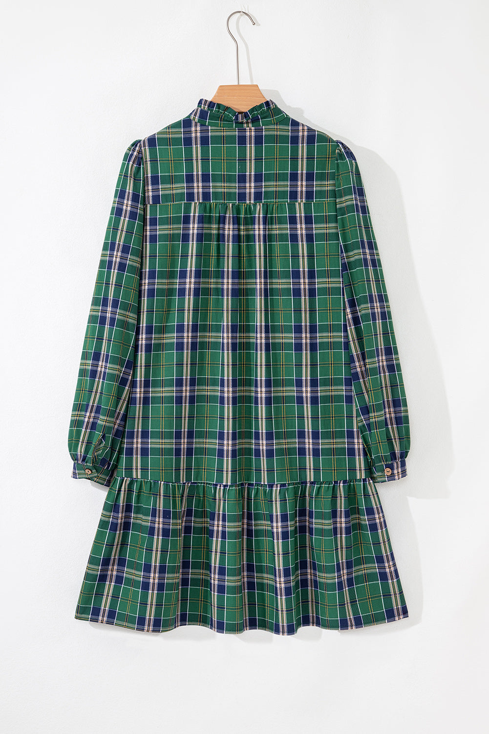 Plaid Frilled Collar Long Sleeve Mini Dress
