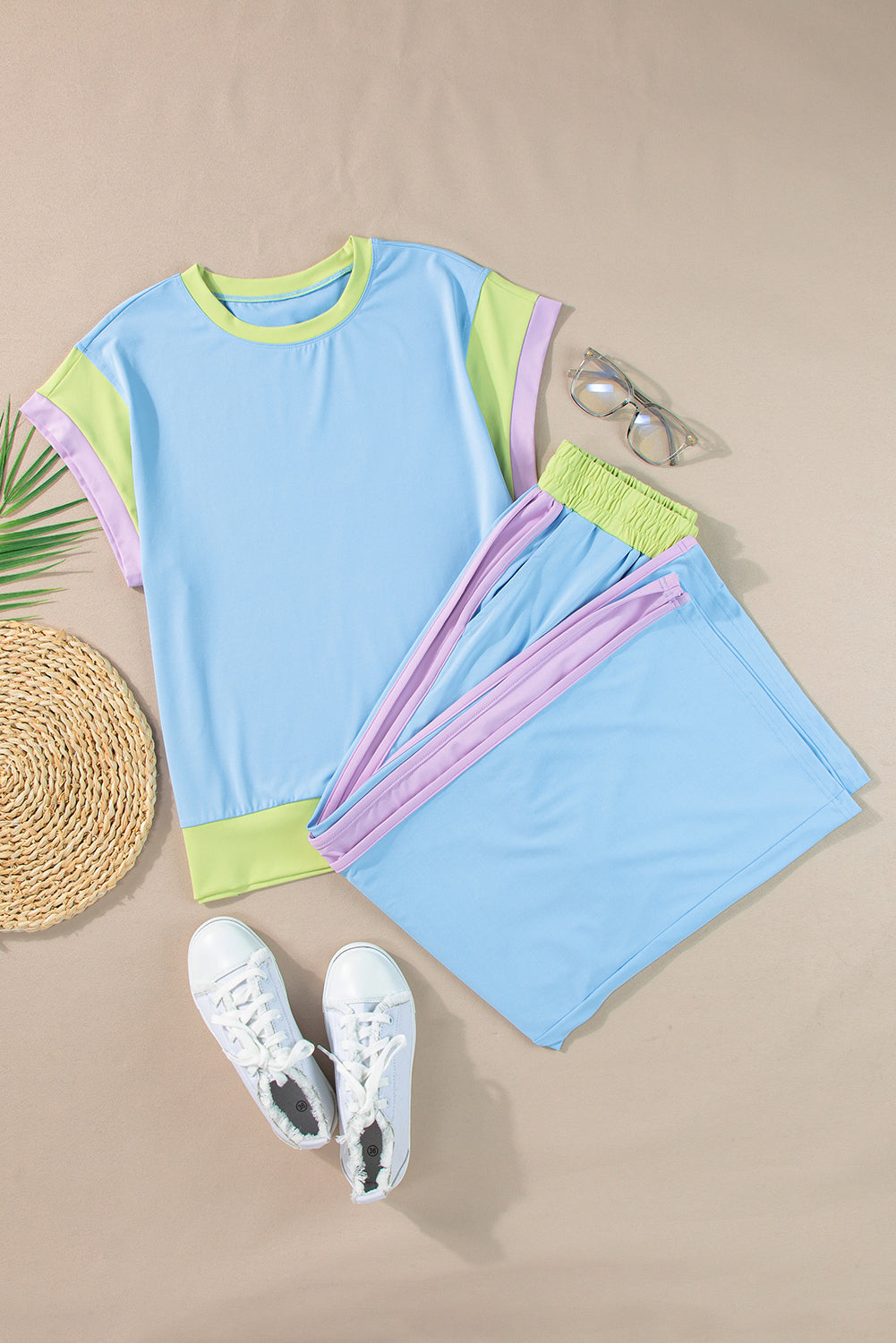 Colorblock Cap Sleeve Tee and Pants Set