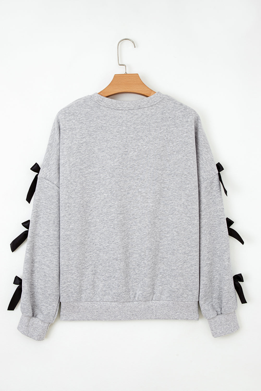 Bow Applique Drop Sleeve Round Neck Sweatshirt