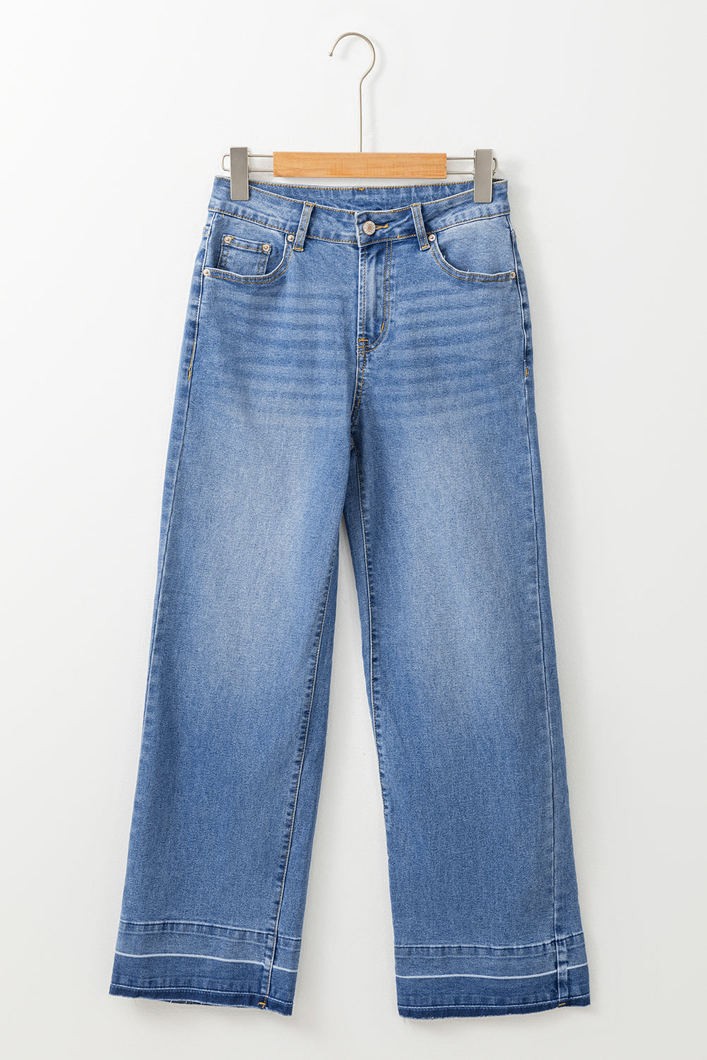 Denim Raw Hem Straight Leg Jeans