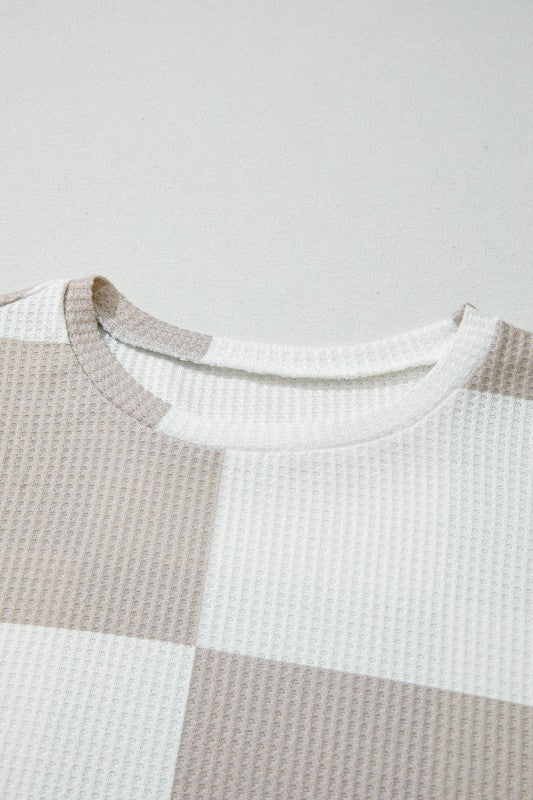 Checker Waffle Knit Long Sleeve Top