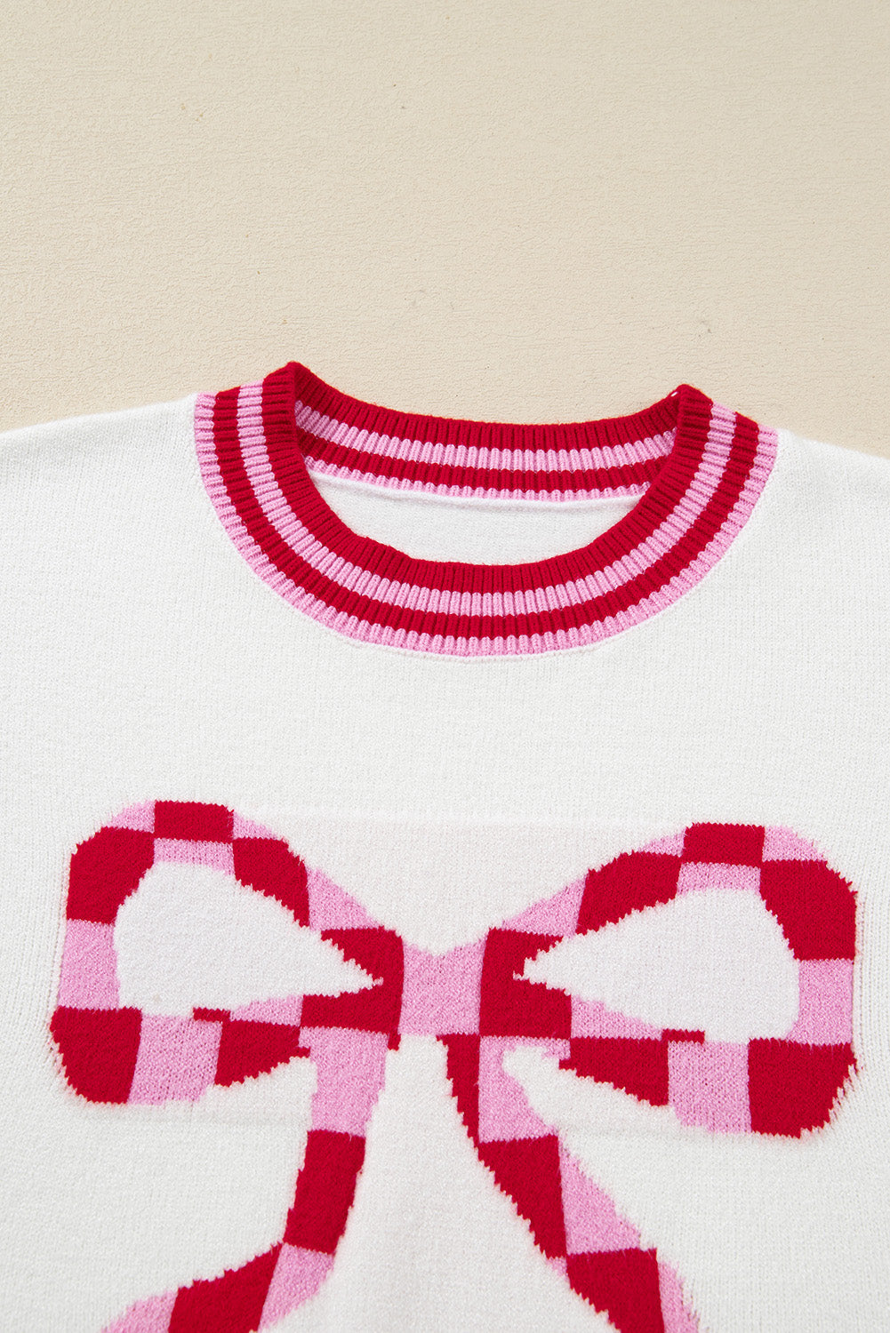 Christmas Stripe Trim Bow Crewneck Sweater