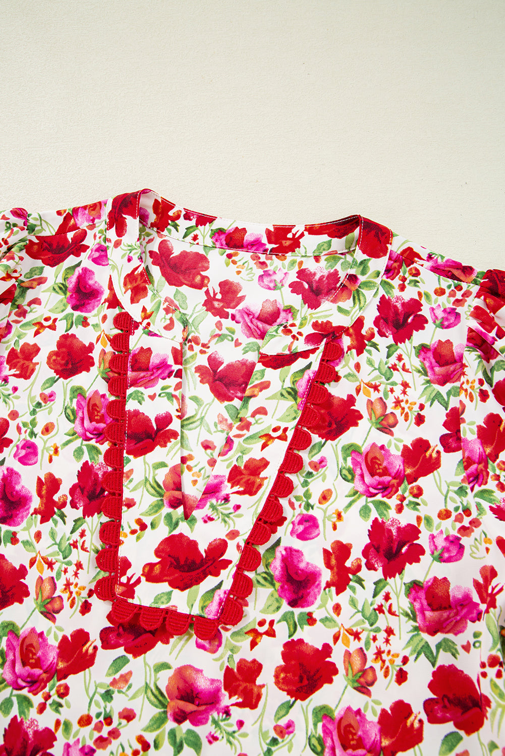 Floral Ricrac Puff Sleeve Pocketed Tiered Mini Dress