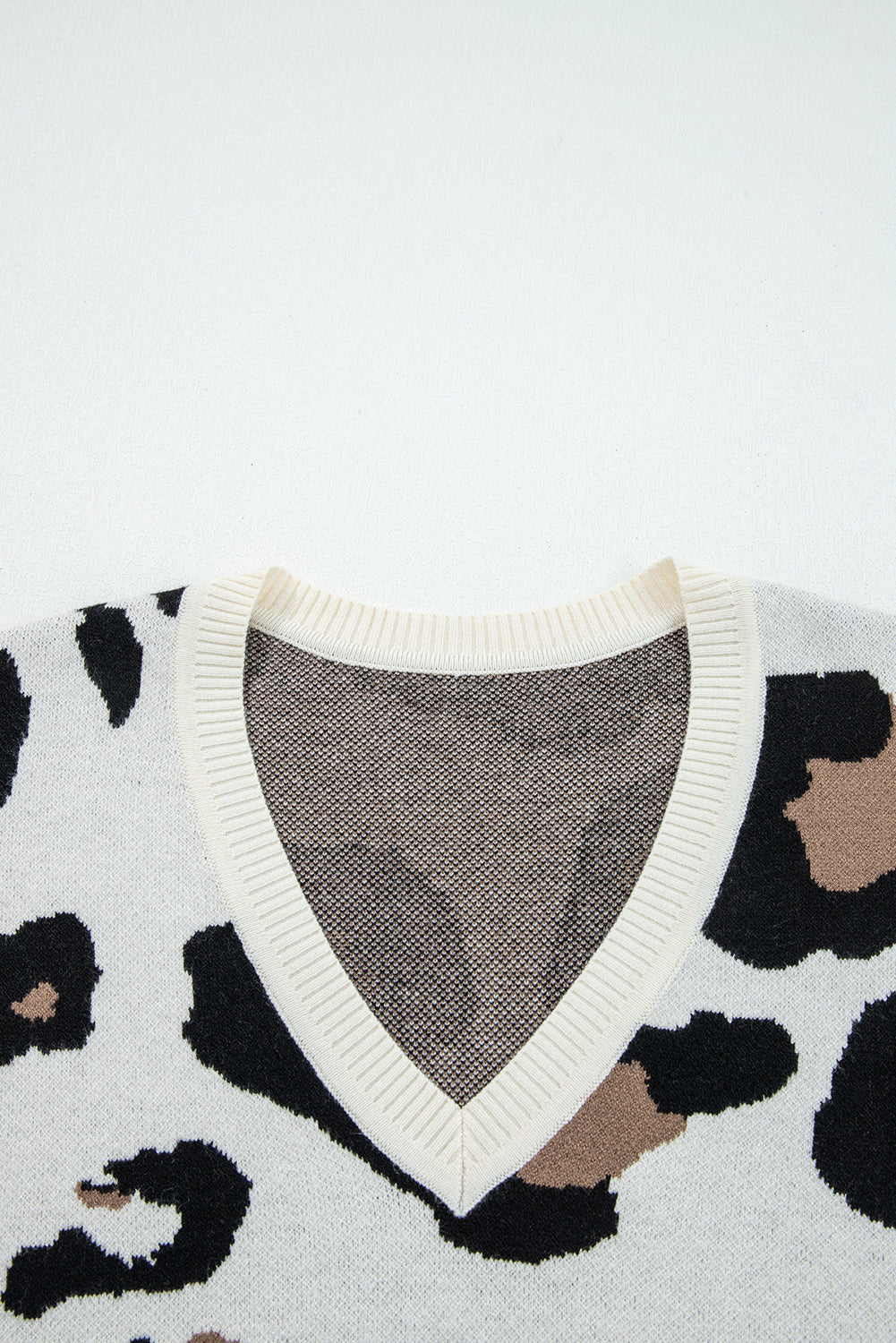 Leopard Colorblock Drop Shoulder V-Neck Sweater