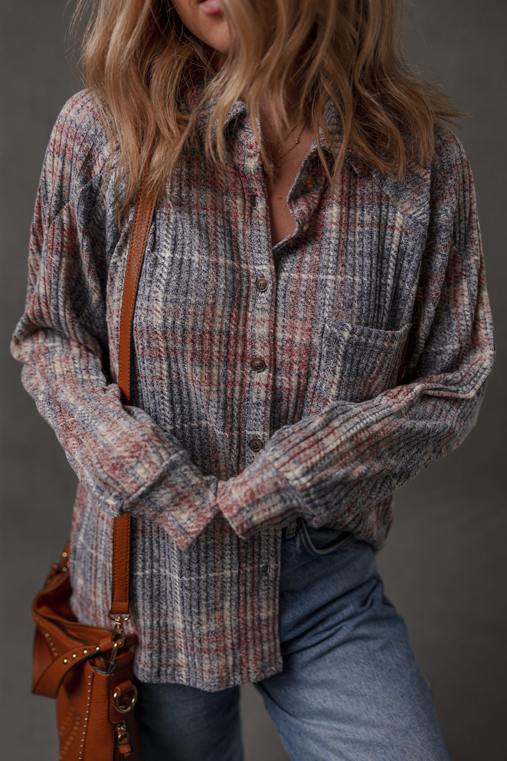 Plaid Textured Button-Up Chest Pocket Shirt
