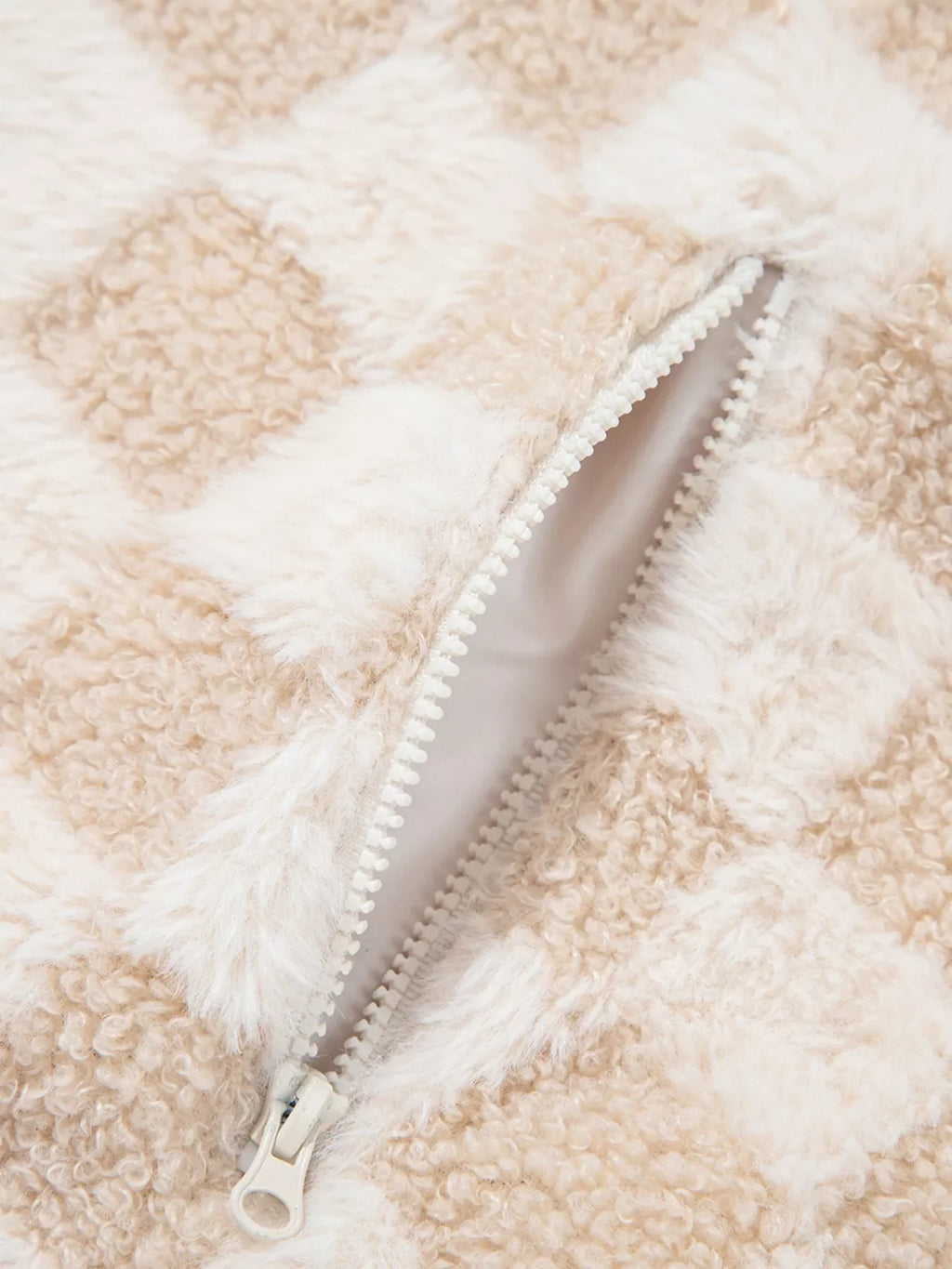 Checker Sherpa Corduroy Patchwork Zip Up Jacket