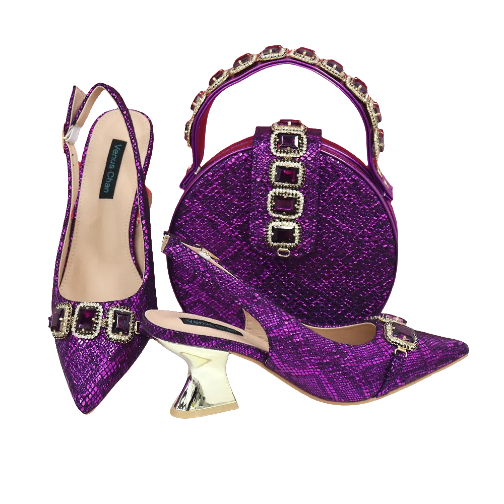 Newest Design Peep Toe Ladies Shoes Matching Bag Set