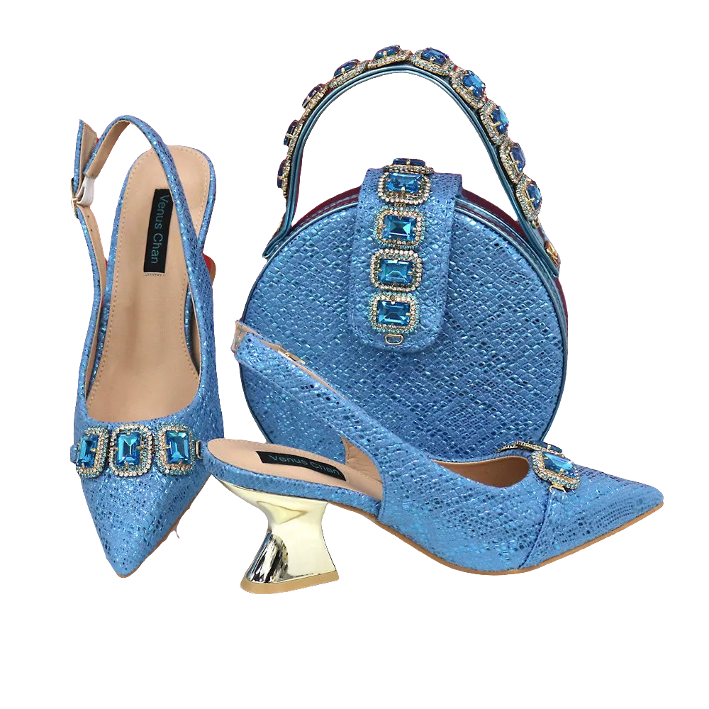 Newest Design Peep Toe Ladies Shoes Matching Bag Set