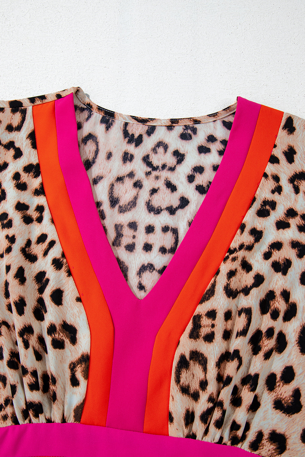 Cheetah Colorblock V-Neck Balloon Sleeve Babydoll Blouse