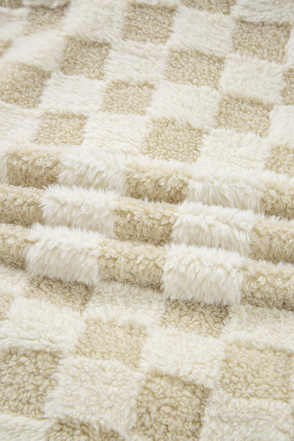 Checker Sherpa Snap Button Vest Jacket With Pockets