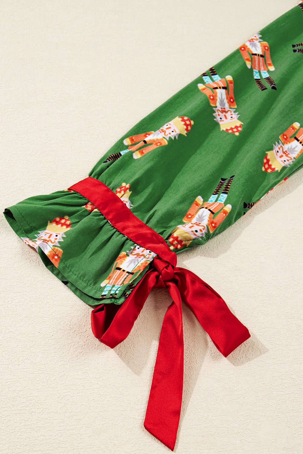 Christmas Bow Top and Ruffle Shorts Pajama Set