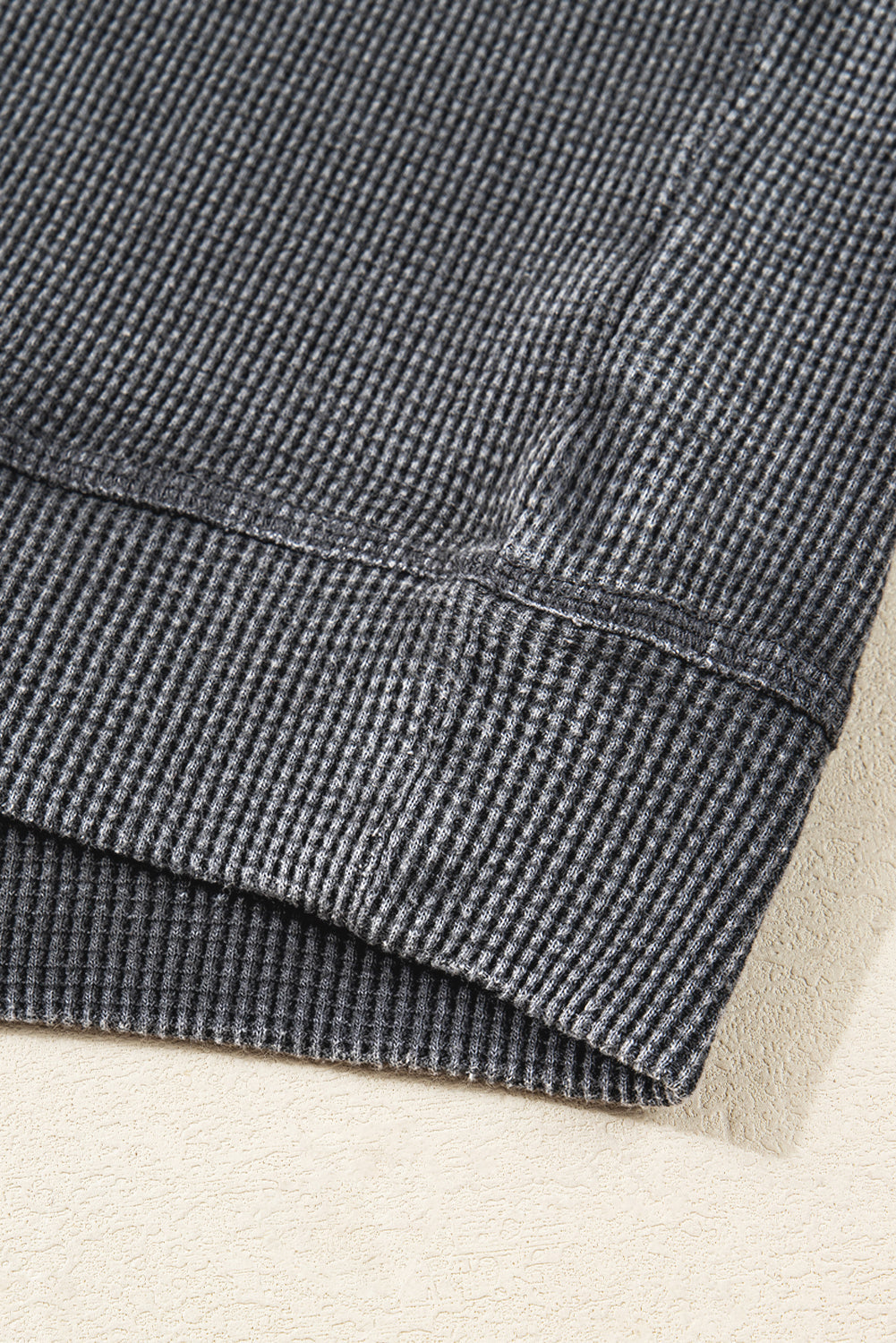 Waffle Knit Patchwork Long Sleeve Top