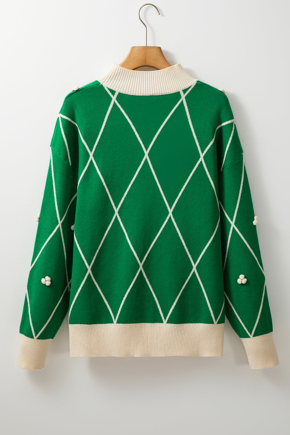 Christmas Geometric Diamond Pom Long Sleeve Sweater