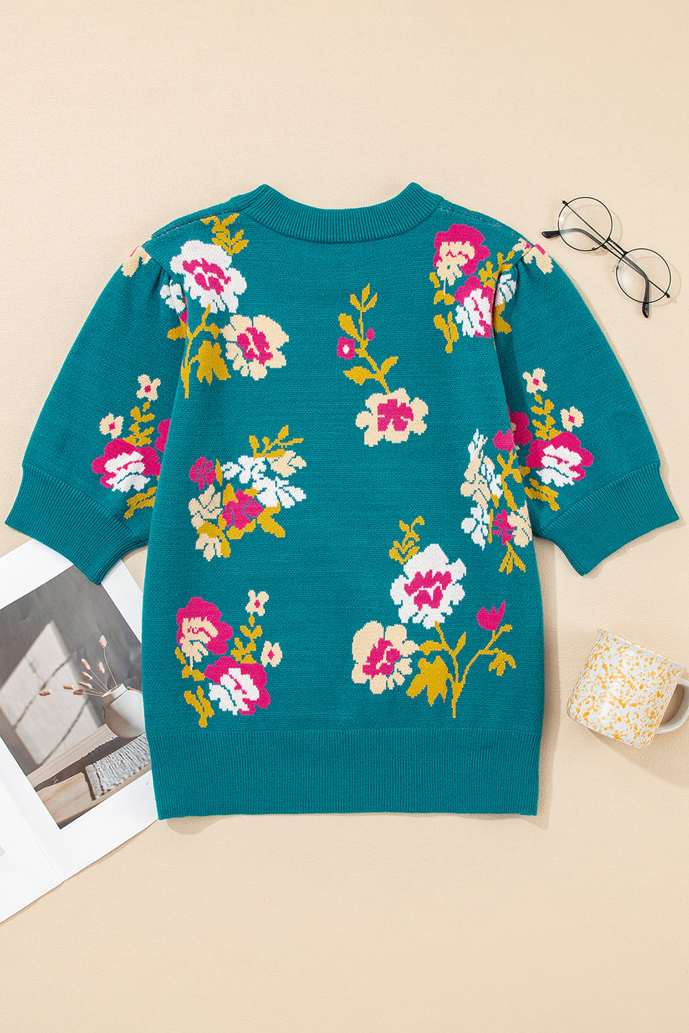 Floral Knit Crewneck Short Sleeve Top
