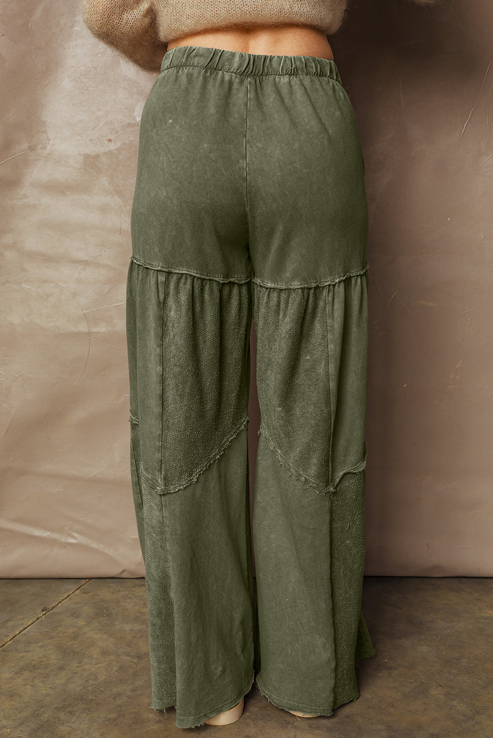 Mineral Wash Patchwork Tiered Wide Leg Pants