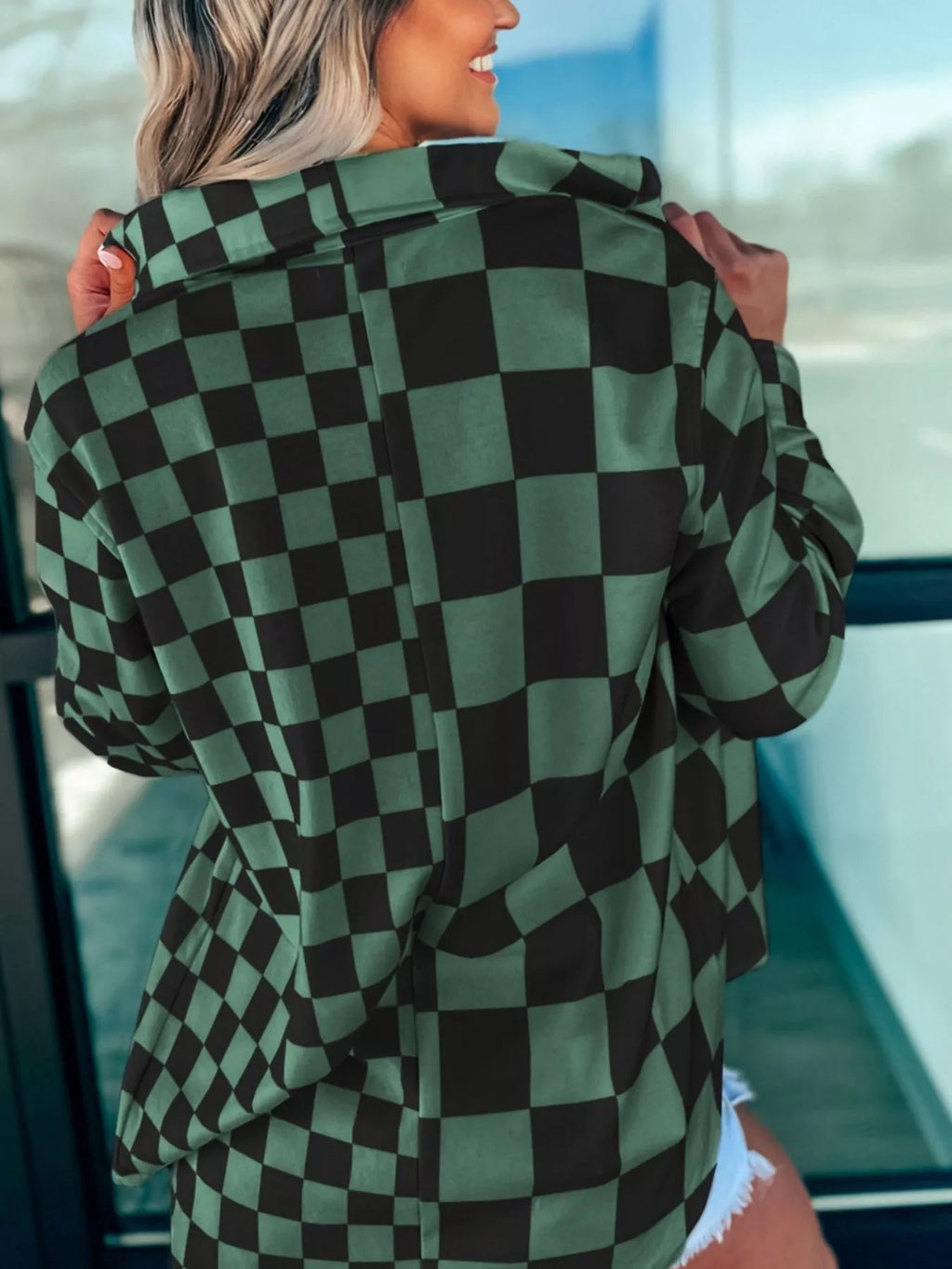 Checkered Pattern Button Up Oversized Jacket