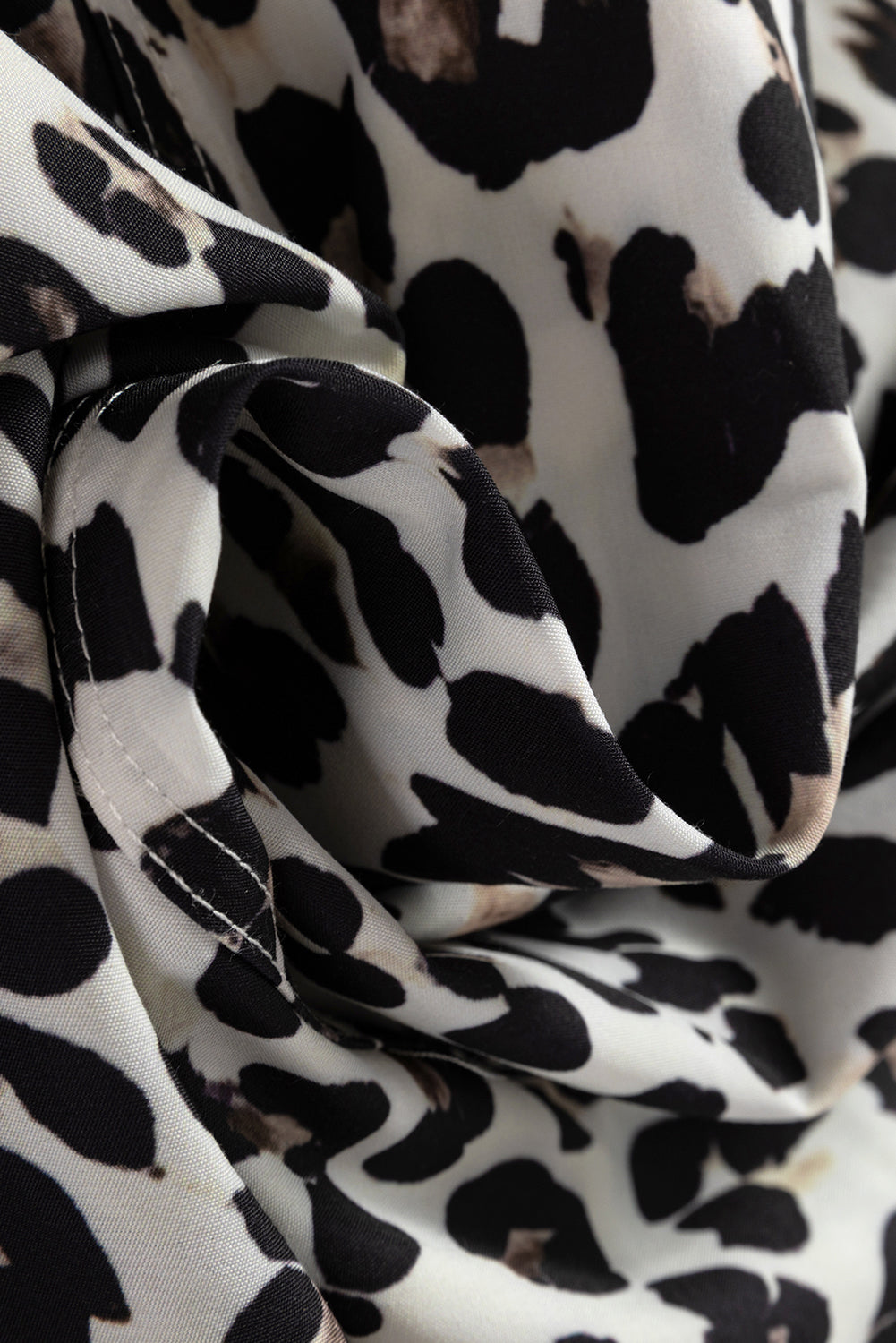 Leopard Stripe Collared Long Sleeve Flared Dress