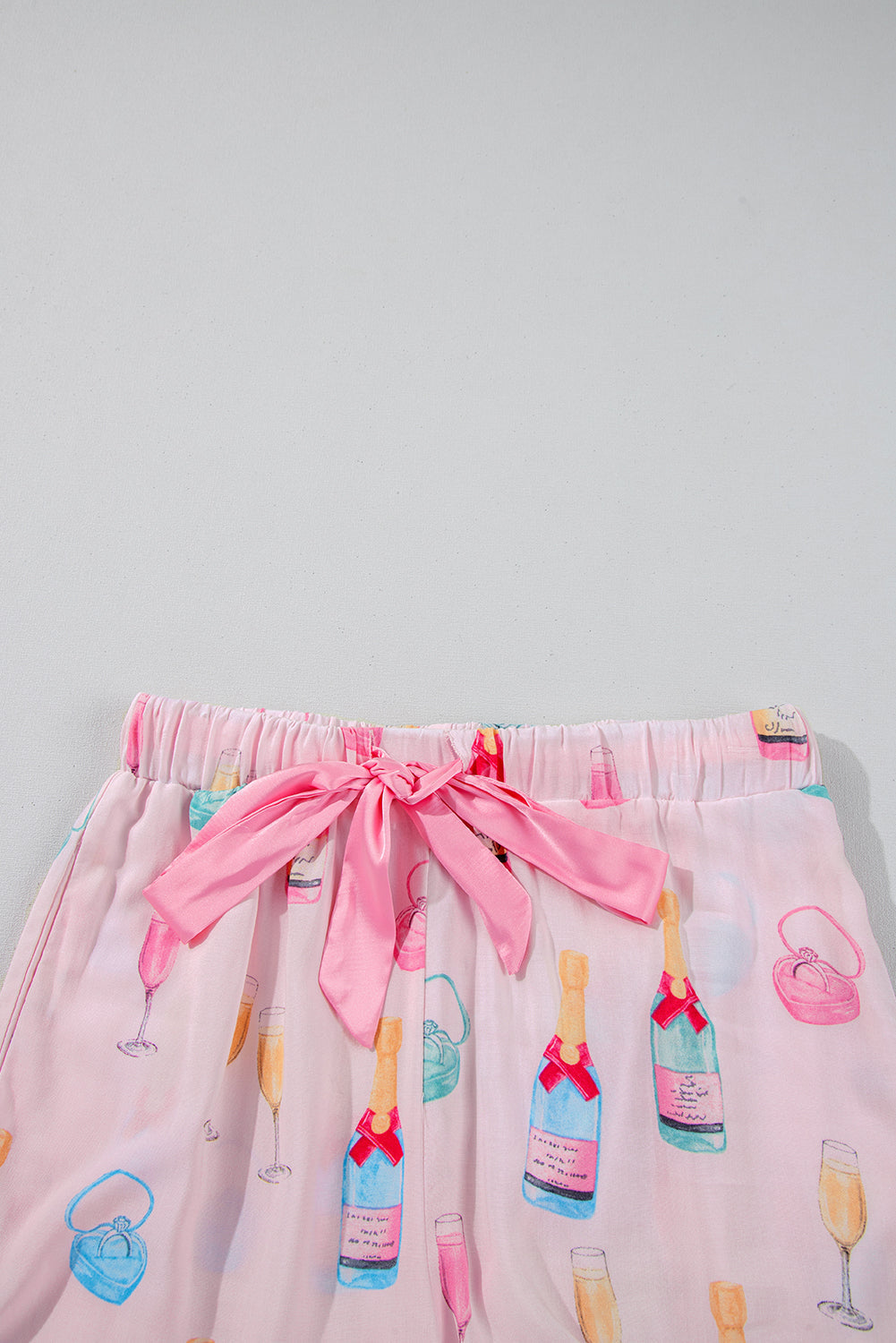 Christmas Wine Glass Bow Knot Pajama Set